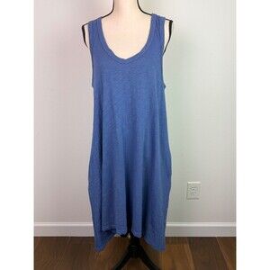 WILT Women's Slub Cotton Blue Tank Dress Asymmetrical Beach Comfort Medium
